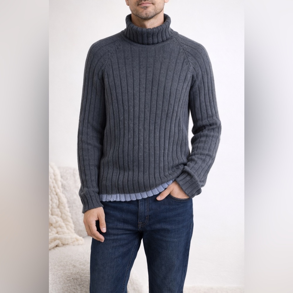 Vintage Dolce & Gabbana Ribbed TurtleneckSweater Gray Wool Size S Italy Designer